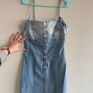 The Vintage Shop Light Blue Denim Button-Front Spaghetti Strap Dress